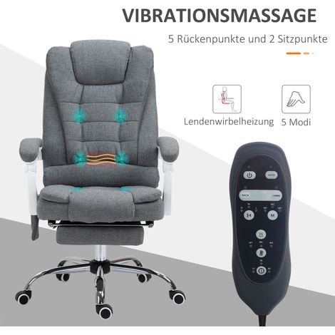 Fauteuil de bureau gris avec massage et chauffage, dossier inclinable, pivotant et réglable en hauteur, charge max 120 kg (1/5)