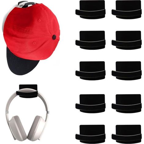 Schwarz – 10 Huthalter, Wandmontierter Baseballkappen-Organizer, Selbstklebender Huthalter, Huthandtuchhalter, Türorganizer, Zimmer (1/4)