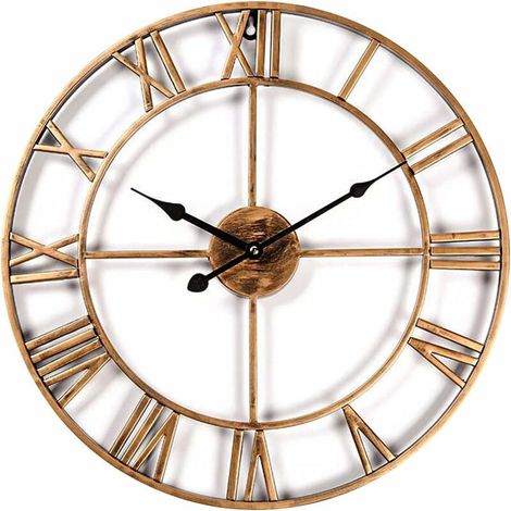 Horloge Murale Silencieuse Vintage, 40cm Squelette en Métal Horloge, Salon Cuisine Café Hôtel Bureau Décor À La Maison Horloge (Noir) Bronze