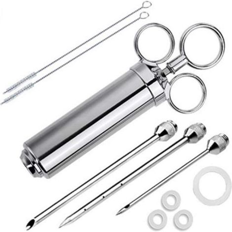 Seringue à Sauce en Acier Inoxydable, Seringue à Marinade avec 3 Aiguilles, Injecteur Alimentaire Ustensile Cuisine pour Marinine Saumure Griller Viande Barbecue (1/5)