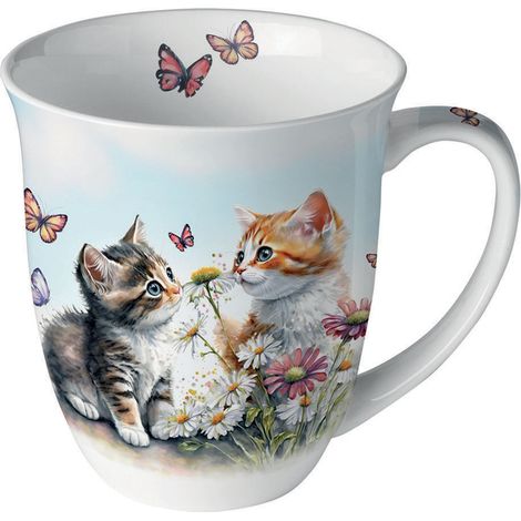 Mug chatons et papillons en porcelaine fine 400 ml