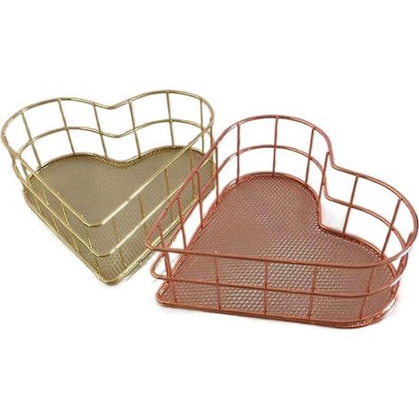 Plateau en métal, plateau à fruits, plateau de rangement pour bijoux, panier en maille, panier en fil de fer en forme de cœur, panier de rangement pour dossiers et livres (1/5)