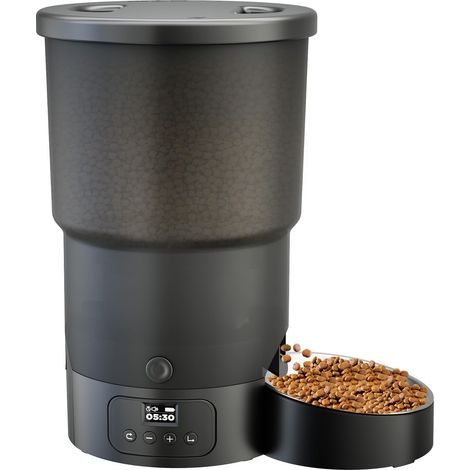 5L Distributeur Croquettes Chat Automatique, Minuterie Programmable Gamelle Chat Automatique 1-6 Repas Par Jour, Un Bouton Fonctionnement Facile Pour Chien Avec Enregistreur Vocal 10S écran LCD (1/5)