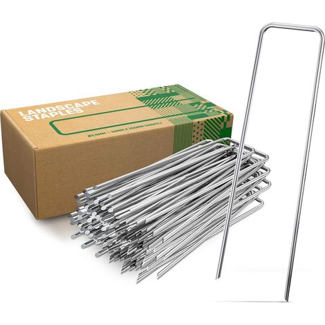 Picchetti in acciaio zincato (100 pezzi) - Robusti picchetti per il fissaggio a terra di tessuti, maglie e reti anti-erbacce - Lunghi 150 mm, larghi 30 mm, Ø 3 mm (1/5)