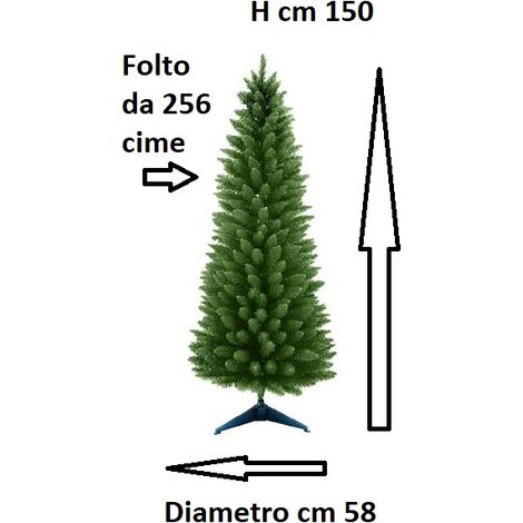 Albero di natale verde slim cm 180-210-240 abete artificiale apertura ad ombrello stretto  folto pieno salvaspazio ignifugo - MISURA: 150 cm