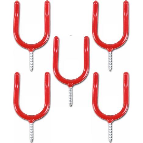 Crochet de rangement robuste pour outils de garage, vis pour atelier/jardin/abri de jardin/porte-pelle de garage, couleur rouge (lot de 5)