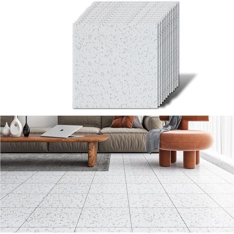 Dalle Adhesive Sol Marbre Blanc Carrelage Adhesif Sol Granit Blanc Carreaux Adhesif Cuisine Stickers Carrelage Salle de Bain Imperméable Salon 1.5mm 30 cm x 30 cm 12 Pièces (1/5)