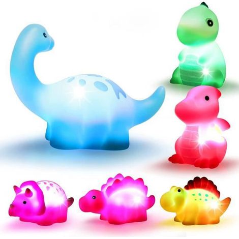 Jouets de bain - Dinosaure - 6 pièces - Lumineux - Vinyle - Mixte