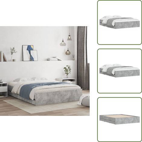 The Living Store Bettgestell mit Schubladen Betongrau 140x200 cm Holzwerkstoff - Bettesrahmen - Holzbett - Doppelbett - Bettkasten - Schrankbett (1/5)
