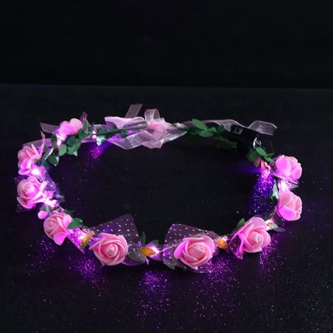 Couronne de fleurs vintage pour fête de mariage - Décoration vintage - Élégante guirlande lumineuse LED - Pour femme (rose) (1/5)
