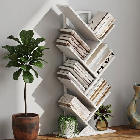 Étagère arbre 7 niveaux 50x24x109 cm, design original, acier, pour livres, décoration & salon (1/5)