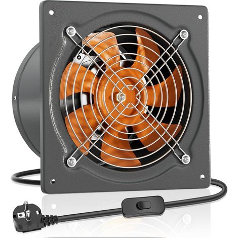Extracteur d'air 150mm Ventilateur Mural 535m³/h avec Clapet Anti-Retour Matériau Métallique avec Plug pour Bureau Grenier Garage Cuisine, Gris (1/5)