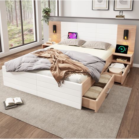Bett Doppelbett Bettgestell mit Stauraum 140x200 Holz OKMYHOME (1/5)