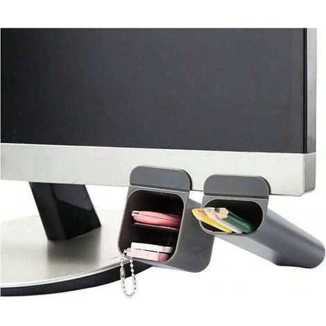 Lot de 2 porte-stylos créatifs pour écran d'ordinateur, accessoires de bureau, boîte de rangement (gris)