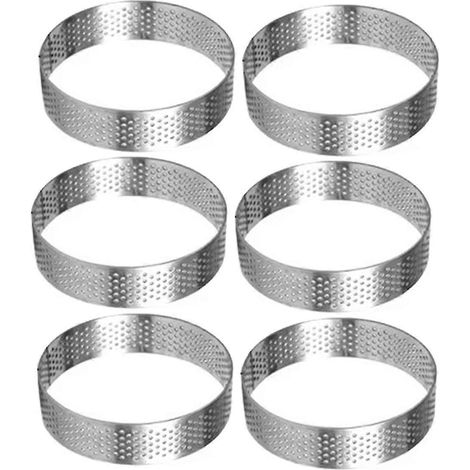 Lot de 6 cercles à tarte ronds en acier inoxydable de 18 cm avec trous pour tartes aux fruits et quiches (1/5)