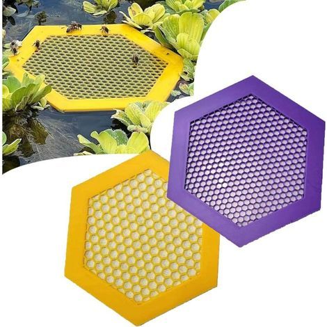 Set aus 2 schwimmenden Bieneninseln, Gartenbienenbechern, Bienentränke, Gartenbienentränkestation, Gartenbienenbechern (gelb und lila) (1/5)