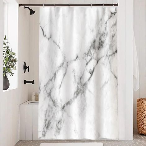Rideau Douche Effet Marbre, Rideau de Douche Anti Moisissure 120x200cm Gris Blanc Moderne Rideaux de Baignoire Tissu Lavable Imperméable Polyester Rideaux Salle de Bain avec 8 Crochets (1/5)