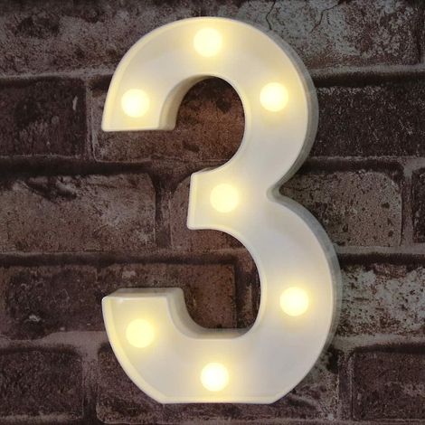Lettres lumineuses décoratives à LED, chiffres en plastique blanc, enseigne lumineuse pour décoration de fête ou de mariage, fonctionne sur piles (3) (1/4)
