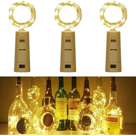 Guirnalda de luces LED para botellas, 3 unidades, 2 m, 20 LED, luces de corcho, luces LED para tapones de botellas, para dormitorio, Navidad, bodas, fiestas y jardín. (1/5)