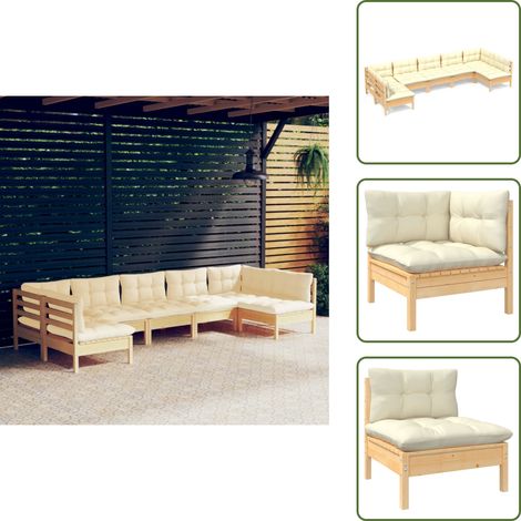 Salon de jardin 7 pcs avec coussins crème bois de pin massif - Salon De Jardin - Mobilier De Jardin - Ensemble Salon De Patio - Meubles De Terrasse - Chaise Longue (1/5)