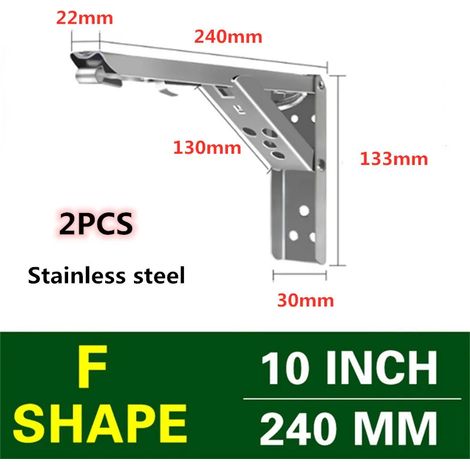 (10 pouces en acier inoxydable) 2 supports d'angle triangulaires pliables et réglables pour fixation murale, banc, table, étagère, meubles, quincaillerie de support robuste (1/5)