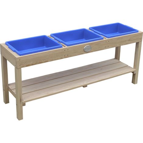 AXI – Table à sable et eau en bois 124 x 50 cm – 3 bacs en plastique – Hauteur 50 cm – Table d'activité pour jeux créatifs