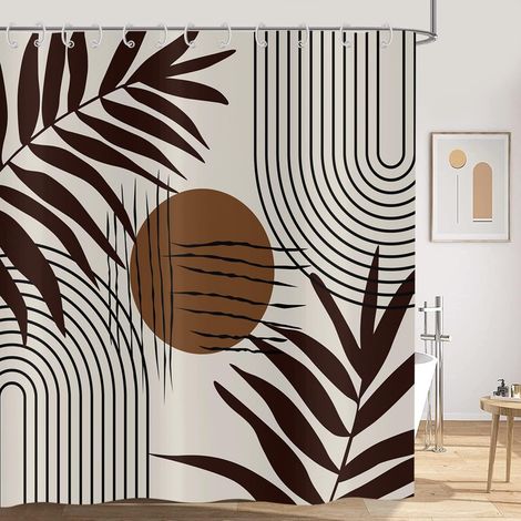1 Rideau De Douche, Polyester Imperméable 180x180cm, Design Boho Feuilles, Pour Salle De Bain (1/5)