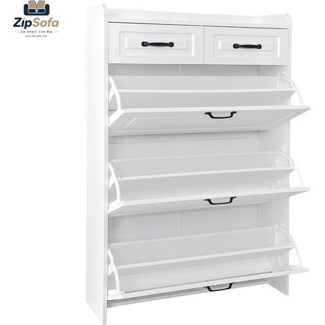 Schuhschrank en bois avec 3 grandes volets et 2 tiroirs, Schuhregal, pour entrée et salon - 80x23,5x131 cm (old sku:N657P28633233W) (1/5)