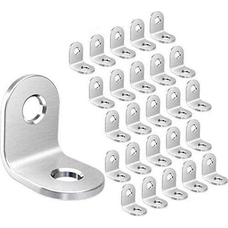50 escuadras de acero inoxidable, soporte de esquina de ángulo recto de 90 grados - 20 mm x 20 mm x 16 mm, escuadra de esquina en forma de L para muebles, conector de esquina (1/4)