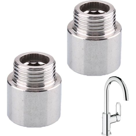 Lot de 2 rallonges de robinet 1/2", en acier inoxydable, rallonge de pommeau de douche, rallonge filetée, raccord fileté pour raccordement d'eau, robinet d'arrêt, robinet, valves d'angle longueur 2 (1/5)