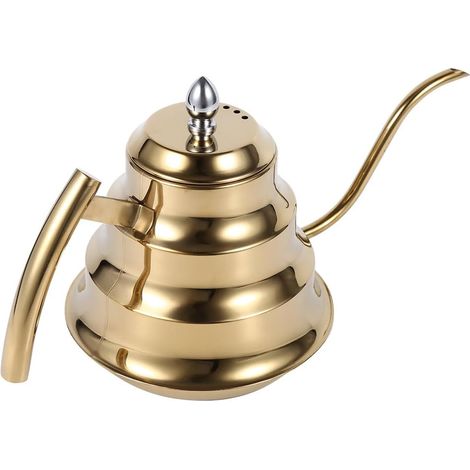 Cafetière en acier inoxydable avec poignée ergonomique, 1,2 L, verseuse à col de cygne (dorée) (1/5)