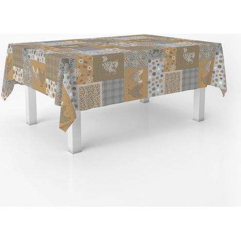 Nappe Toile cirée Anti-Taches Lavable carrée 140x140 Patch Beige (1/5)