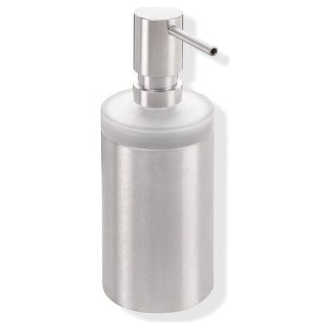 HEWI 162.06.1105XA Seifenspender mit Halter des Systems 162, Halter aus Edelstahl, schliff, Seifenspender aus satiniertem Kristallglas, Pumpe aus Edelstahl, schliff, Füllmenge ca. 200 ml, D: 70 mm, H: (1/3)