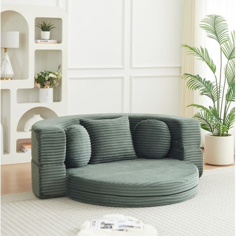 Divano letto 4 in 1 180x92x84 cm in schiuma e velluto a coste verde modulare FloraGrace (1/5)