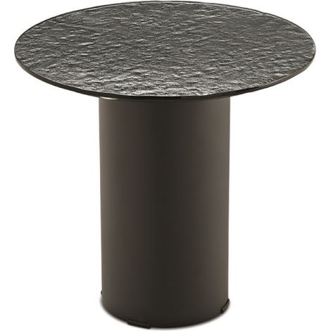 Tavolino tondo WAYLON 45 con base in metallo Nero e piano in vetro martellato Fume' (1/2)