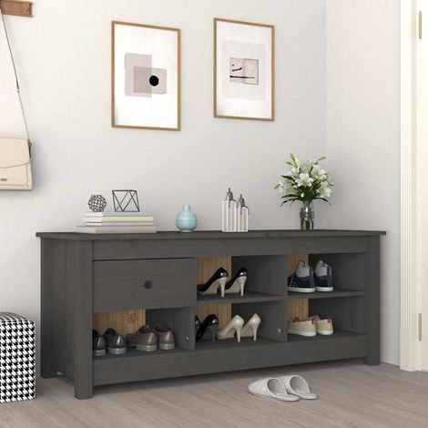 vidaXL Zapatero de madera maciza de pino gris 110x38x45,5 cm (1/5)