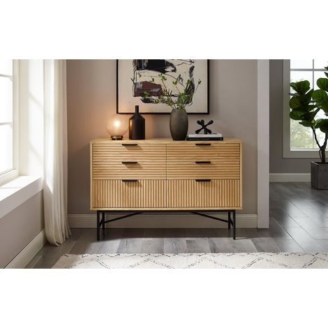 Commode 120 cm en Placage Chêne et Métal Noir - 6 Tiroirs Style Scandinave - PANGIVO (1/5)