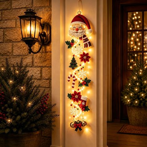 Décoration de porte de Noël lumineuse, suspension de porte de Noël
Décoration de porte de Noël avec éclairage aux tons chauds, couronne de Noël, décorations de Noël pour porte (1/5)