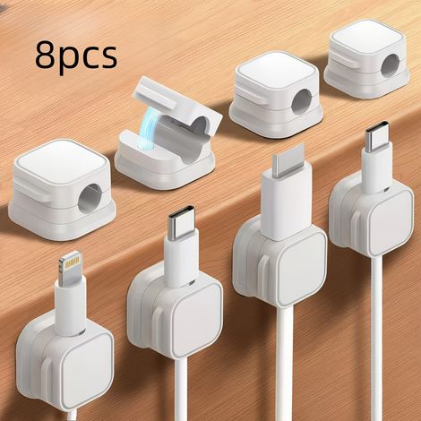 Kit di gestione cavi da 8 pezzi, non richiede forature, include clip autoadesive, guaine per la gestione dei cavi e fascette. Colore bianco. - AquaForge (1/5)