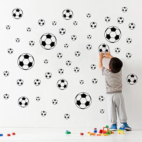 Lot de 52 autocollants muraux en forme de ballons de football, faciles à décoller et à coller - Décoration murale pour chambre d'enfant, garçon, adolescent, fille, chambre à coucher, salle de jeux, (1/4)