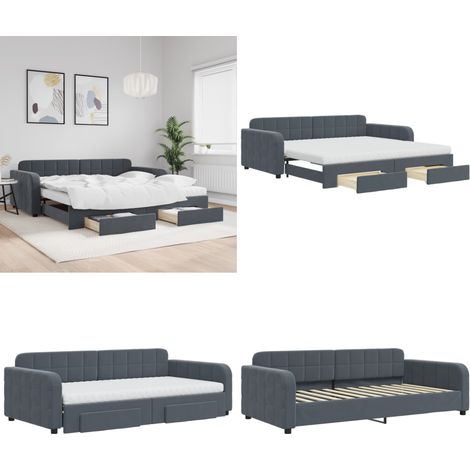 vidaXL Tagesbett Ausziehbar mit Schubladen Dunkelgrau 100x200 cm Samt (1/5)