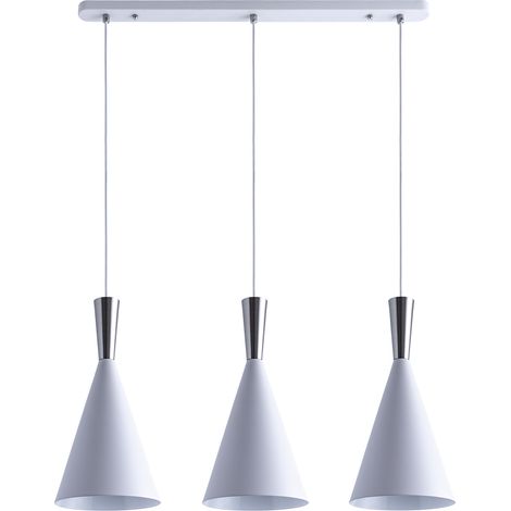 Paco Home Pendelleuchte Hängelampe Esszimmer Esstischlampe 1,5m Textilkabel KürzbarÃ18,5cm Weiß/Alu gebürstet, 3-flammig