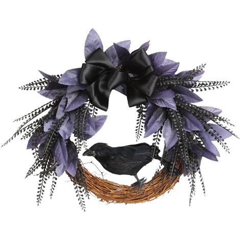 Couronne Halloween – fausses roses et corbeau, vigne, porte d'intérieur extérieur (1/5)