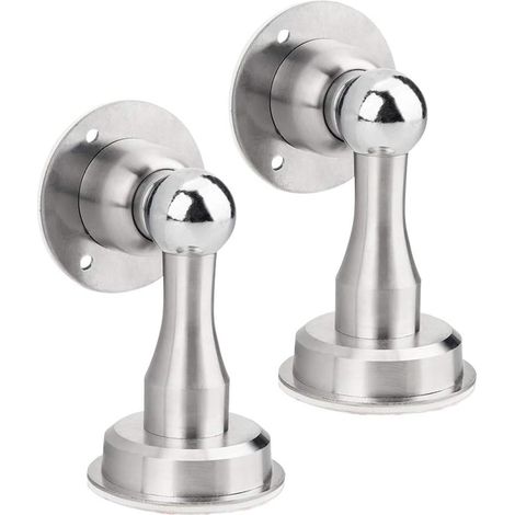 Butée De Porte Magnétique - Acier Inoxydable - Fixation Murale Ou Adhésive - Pour Porte Intérieure Salle De Bain Buanderie - 2 Pièces