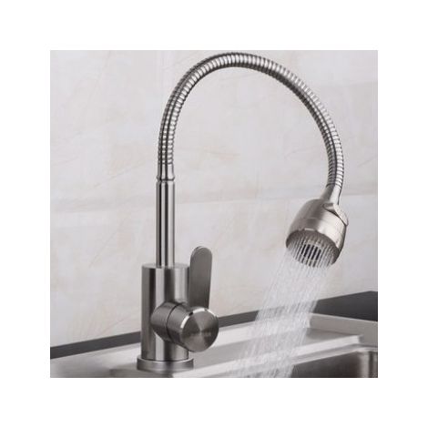 304 Stainless Steel Universal Rotating Kitchen Faucet for Sinks, Vegetable Basins, Balcony Laundry Basins -- 304 Brushed Universal Style [Wide Handle]
