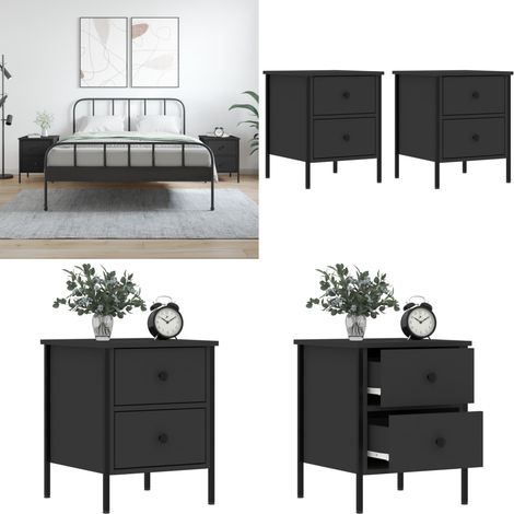 Tables de chevet 2 pcs noir 40x42x50 cm bois d’ingénierie - Table De Chevet Industrielle - Meuble De Chambre - Table D'appoint - Tiroir - Design Industriel - Home & Living (1/5)