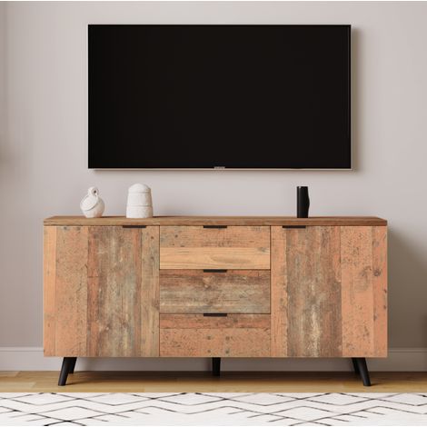 Mobile TV con 3 cassetti e ripiani regolabili 140 x 35 x 70 cm marrone vintage DESVIAE (1/5)