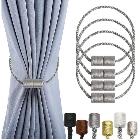 4er-Pack magnetische Vorhang-Raffhalter, Vorhang-Raffhalter, Vorhang-Raffhalter mit dickerem gedrehtem Seil und starkem Magneten zum Binden von Vorhängen