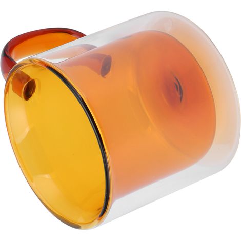 Mug cylindrique transparent à double paroi de 250 ml, résistant à la chaleur, idéal pour les boissons, le café et le lait. Mug en verre jaune à double paroi. (1/5)