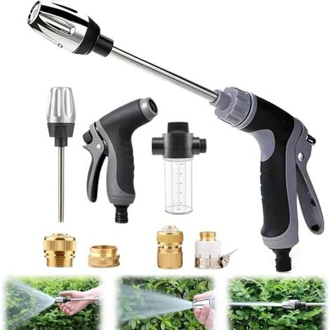 Nettoyeur Turbo pour Tuyau d'Arrosage - Buse Haute Pression, Pistolet Pression Débit d'eau Réglable Lavage de Voiture Irrigation Animaux Compagnie Douche (1/5)